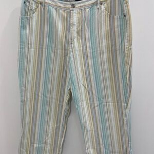 Westbound Floral and Striped Pants - Blue, Yellow, Brown